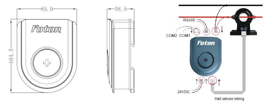 PBAT-600 Gate dimensions and installation drawing for pre-wiring.