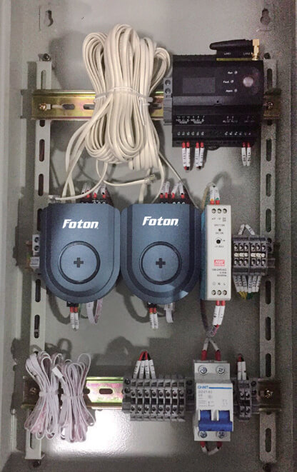 PBAT Gate pre-wiring cabinet in a factory for the Foton battery monitoring system.